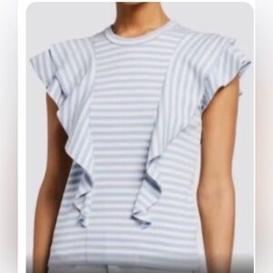 Veronica Beard Jeans white and blue stripped ruffle top